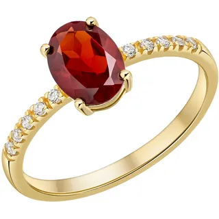 Fingerring FIRETTI "Schmuck Geschenk Gold 333 Damenring Ring ovale Form" Gr. 62, gelbgoldfarben, rot, kristallweiß, Fingerringe, Damen, 62, Gelbgold 333, 2mm, Fingerring, mit Granat, Zirkonia (synth.)
