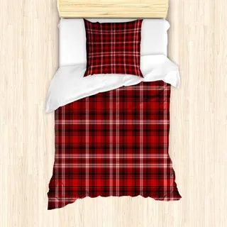ABAKUHAUS Plaid Mantele, Nostalgische Gestreifte britischen, Milbensicher Allergiker geeignet mit Kissenbezügen, 135 cm x 200 cm - 80 x 80 cm, Scarlet Schwarz Weiß - Schwarz