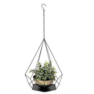 DanDiBo Blumenampel Innen Metall Wand 76 cm 96095 L mit Topf 6 Ecken , Schwarz , 20x10x20 cm , Wohnzimmer, Wohnzimmertische, Blumenständer