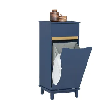 SoBuy Wäscheschrank mit ausklappbarem Wäschesack Holz Blau BZR114-B