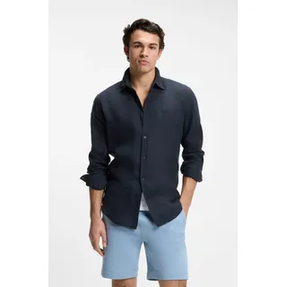 Leinenhemd BOSS ORANGE "Relegant 6 M", Herren, Gr. XXL (45/46), N-Gr, blau (dunkelblau404), Web, Obermaterial: 100% Leinen, unifarben, regular fit normal, Rundhals, 2-Knopf-Manschette, Hemden Leinenhemd, Kentkragen, reines Leinen, Regular Fit