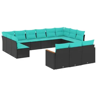vidaXL 13-teiliges Gartensofa-Set mit Kissen, schwarzes Polyrattan - Schwarz