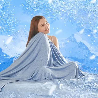 MH MYLUNE HOME Kühldecke Ultra Leichte Sommerdecke Arc-Chill Q-Max>0.458 Kühlende Bettdecke 150x200 Sommerbettdecke Kuscheldecke Wohndecke Reisedecke Cooling Blanket (Blau, 150 x 200 cm)