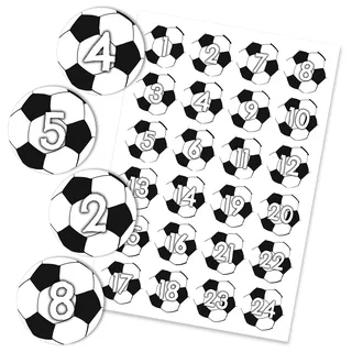Papierdrachen 24 Adventskalender Zahlenaufkleber - Fußball Aufkleber Bälle Nr 47 - Aufkleber 4cm - zum Basteln und Dekorieren deines ganz persönlichen Adventskalenders