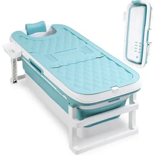 TolleTour Badewanne Erwachsene Praktisch und Tragbar mit Nackkissen für Badezimmer Geeignet Mobil Erwachsene Spa 132cm - Blau