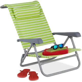 Relaxdays Liegestuhl Grün Weiß gestreift klappbar , Multicolor , Metall, Textil, Kunststoff , 59x78x85 cm , Gartenmöbel, Gartenliegen