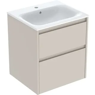 Geberit Renova Plan Set Möbelwaschtisch schmaler Rand, mit Unterschrank, 2 Schubladen, 55x62,1x48cm, 504.038.DB.1, Farbe: Waschtisch: weiß, Front/Korpus: sandgrau/lackiert seidenmatt