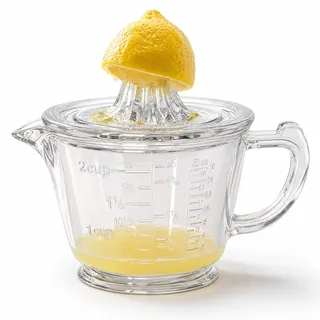Zitronen-/Zitruspresse mit Messbecher 500 ml, Manuell Zitronenpresse Glas | Zitruspresse Manuell, 2-Cup, BPA-frei, Spülmaschinenfest, für Zitrone, Limette, Orange, Grapefruit, Pressen Messen Filtern