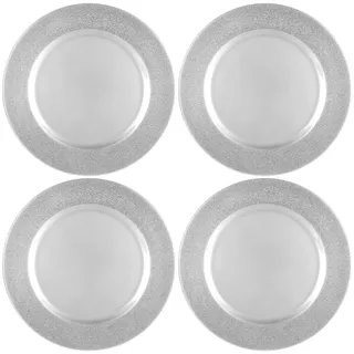 com-four® 4x Platzteller mit schimmerndem Rand - wiederverwendbare Unterteller als Tischdekoration - edle Dekoteller für Hochzeit, Familienfeier oder Weihnachten - Charger Ø 33 cm - Servierplatten