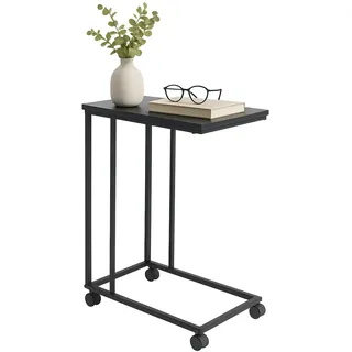 Relaxdays Beistelltisch mit Rollen, HxBxT: 68 x 50 x 35 cm, MDF, Metall, C-Form, Sofatisch zum Unterschieben, schwarz