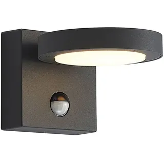 Lucande LED Wandleuchte außen Belna mit Bewegungsmelder (spritzwassergeschützt (Modern) in Schwarz aus Aluminium (1 flammig,) - Wandlampe für Außenwand/Hauswand Haus Terrasse und Balkon