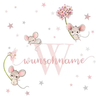 Little Deco Wandtattoo Mäuse Blumen & Wunschname DL318 Motiv 8 M