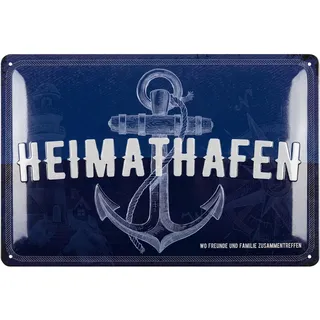 LANOLU Blechschild retro Heimathafen - maritime Anker Deko für Garten und Küche - Einweihungsgeschenk Wohnung für Freunde und Familie Schild - Einzug Geschenk - vintage Metallschild, 20x30 cm