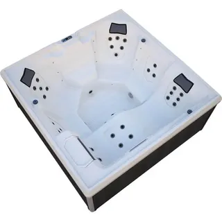 HOME DELUXE - Outdoor Whirlpool - STREAM BIG PURE - Maße: 208 x 208 x 88 cm - Inkl. Heizung, 34 Massagedüsen und 4 äußeren Lichtquellen I Außen Whirlpool Spa für 5 Personen - Grau