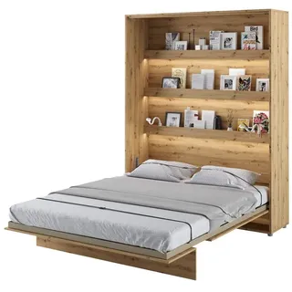 Furniture24 Schrankbett Bed Concept, Wandklappbett mit Lattenrost, V-Bett, Wandbett Bettschrank Schrank mit integriertem Klappbett Funktionsbett BC-12, 160 x 200 cm, Artisan Eiche, Vertical - Hellbraun