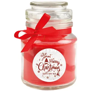 HS Candle Duftkerze & Glas Weihnachten Rot Bonbon 30h