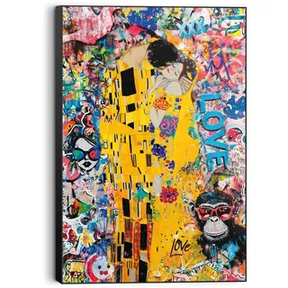 Wandbild REINDERS "The Modern Kiss", gelb (farbe bild(er): gelb), B:60cm H:90cm T:3cm, Bilder, Wandbild, Wohnzimmer - Graffiti - Klimt - Street Art - Gelb - MDF - Street Art
