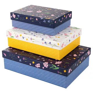 Goldbuch 85 154 Kartonagen-Set Meadow Miracles, 3 Boxen, Maße GroßeBox 18,5 x 26 x 7,5c m, MittlereBox 15,5 x 22 x 6,5cm, KleineBox 12,5 x 18x 5,5 cm, Geschenkkartonagen Set Motiv Blumen