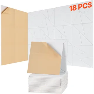 Akustikplatten - Selbstklebende Schallabsorber Wandpaneele - Format 30 x 30 x 1 cm - Polyesterfaser (PET) - Schallabsorbierend & Echo-Reduzierend - Set 18 Stück - Weiß