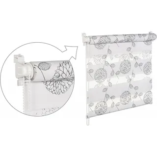 Doppelrollo mit Pailetten und Blumenmuster weiss/schwarz 90x150cm - Weiß