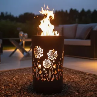 Feuertonne, Feuerkorb, Feuerschale, Lagerfeuertonne mit Motiv - Flower Power