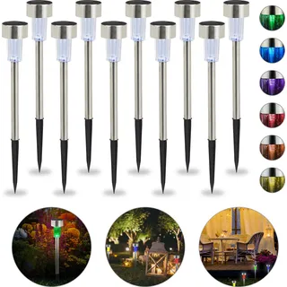 20 x Solarleuchte, wasserdichte LED Solarlampen, für Garten & Terrasse, Farbwechsel, Edelstahl, Wegeleuchte, silber - Silber