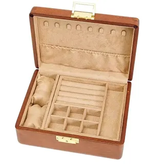 bescott Schmuckkästchen aus massivem Walnussholz, mit Schloss und Schlüssel, für Damen und Herren, Vintage-Samtholz, Schmuck-Organizer, Aufbewahrung für Ohrringe, Ringe, Halsketten, Armbänder, Uhren,