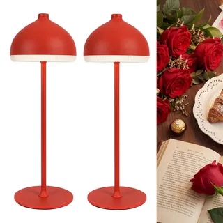 LuminexDesigns 2 Stück LED Tischlampe Kabellos mit Akku,Dimmbar Touch Tischleuchte,IP54 Spritzwassergeschützt,Vintage Nachttischlampe für Schlafzimmer Wohnzimmer Balkon Terrasse Rubinrot