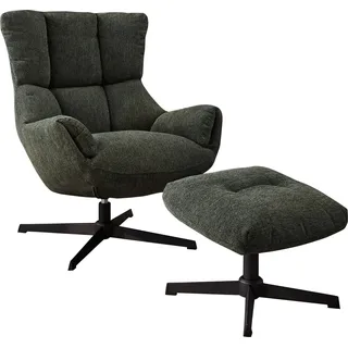 Jockenhöfer Relaxsessel Melania Webstoff 73 x 94 x 81 cm Grün mit Hocker, 360° Drehfunktion