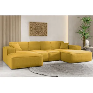 kaiser möbel Ecksofa, Eckcouch U form, Wohnzimmer Couch Large 342cm SIENA stoff Poso Gelb - Gelb