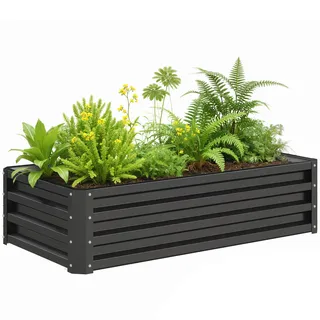 Outsunny Hochbeet Pflanzbeet mit Offenem Boden 120x60x30,5 cm Grau