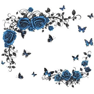 COVPAW Wandtattoo Wohnzimmer Blaue Rosen Rebe Schmetterlingen Wandaufkleber Schlafzimmer Wandsticker Kinderzimmer Küche Büro Wanddekoration (Blau)