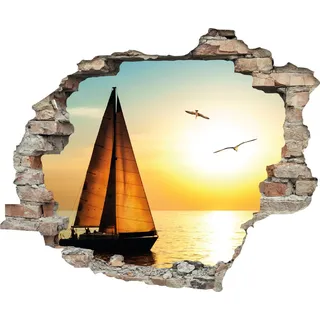 queence Wandtattoo "Segelboot" Wandsticker, Wandbild, selbstklebend, 3D, Wanddurchbruch, orange
