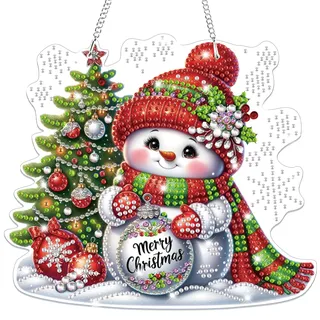 Lxmsja 5D Diamond Painting Weihnachten Anhänger für Erwachsene, Schneemann Diamond Painting Fensterbilder für Kinder, Hängende Ornament Bastelset Kreativ Set für Erwachsene Tür Fenster Wand Decor