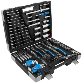 Karcher Steckschlüsselsatz 157-teilig | 1/4' + 3/8' + 1/2' | Im Koffer aus Chrom Vanadium , Blau , Metall , 37.5x12x48 cm , Freizeit & Co, Heimwerken, Werkzeug, Handwerkzeug