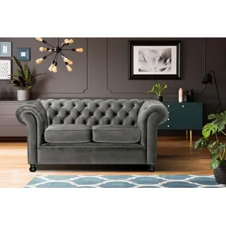 Home Affaire Chesterfield-Sofa »Chesterfield Home 2-Sitzer« mit edler Knopfheftung und typischen Armlehnen, grau