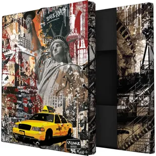 Grafoplás 82402646 Schulmappe, Gummibänder und Klappen, gefütterter Karton, Hardcover, Folio-Größe, Kollektion Grunge Cities, New York, FSC-zertifiziert