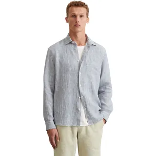 Leinenhemd MARC O'POLO, Herren, Gr. S, N-Gr, bunt (multi, schwarz navy), Web, Obermaterial: 100% Leinen, gestreift, regular fit, 2-Knopf-Manschette, Hemden Leinenhemd, fein gestreift