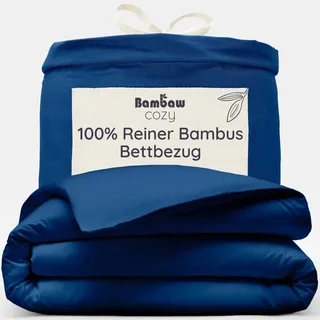 Bambaw Bambus Bettbezug 220x240 cm, atmungsaktive Bettwäsche für Allergiker, weicher, umweltfreundlicher und kühlende Sommer Bettbezug, 100% Bambusfasern (Marineblau)