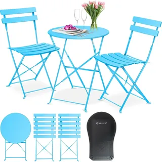 KESSER® Bistroset 3-teilig Bistrotisch mit 2 klappbaren Stühle Set Balkonset Balkonmöbel Klapp-Möbel Gartenset Sitzgarnitur Gartengarnitur Gartenmöbel Sitzgruppe Metall Bistro Gartentisch inkl. Abdeckung - Hellblau