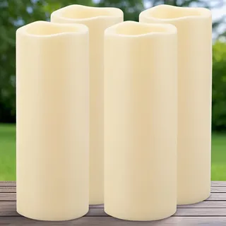 Yakpo 4 Stück 10 x 25,4 cm große LED-Kerzen für außen mit Timer, outdoor wasserdichte flammenlose kerzen, batteriebetriebene Kerzen für draußen, elektrische Stumpenkerze für Laternendekorationen