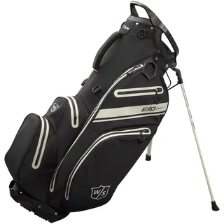 Wilson Golftasche, W/S Exo Dry Stand Bag, Trage-/Trolleytasche, 5 Fächer für diverse Golfschläger, Golf-Zubehör für Damen und Herren, Schwarz / Kohlegrau / Silber
