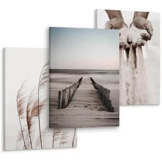 Muralo Leinwandbilder 3-er Set Strand Natur 3D , Textil , Wasser/Strand/Meer, Baum/Pflanze/Natur , Rechteckig , 90x40 cm , Bilder & Rahmen, Bilder