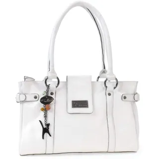 Catwalk Collection Handbags - Damen Leder Schultertasche - Handtasche Mittelgroß für Notizbuch A5 - Martina - Weiß