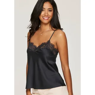 LASCANA Spaghettitop ", Seidentop, Spitzentop, Alana" mit Seide und edler Spitze, Dessous, schwarz
