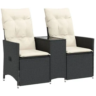 vidaXL Gartensofa 2-Sitzer Verstellbar mit Tisch Schwarz Poly Rattan - Schwarz