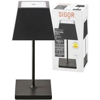 SIGOR Akku-Tischleuchte Nuindie mini 25cm nachtschwarz 2,2W FlexMood 2200K/2700K IP54 Ra85 eckig