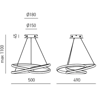 Diva - Dimmbare 39-W-LED-Pendelleuchte - Modernes Design aus Titanaluminium, 3000 K warmes Licht, ineinander verschlungene Ringe, D. 50 cm - Silber