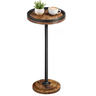 HOOBRO Beistelltisch rund, Kleiner Sofatisch mit erhöhtem Rand | Cocktailtisch, Bistrotisch für kleine Räume, Wohnzimmer, Schlafzimmer, rustikales Braun und Schwarz EBF168BZ01