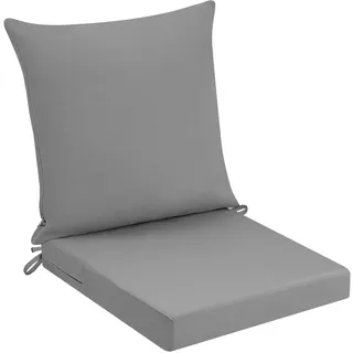 PRIMEPATIO Sitzkissen Outdoor mit Rückenlehne, Wasserdicht Gartenmöbel Sitzpolster mit Hochdichte Schwammfüllung, Stuhlkissen mit Abnehmbarer Bezug für Balkon, Terrasse, Gartenstuhl, 40x40x7, Hellgrau
